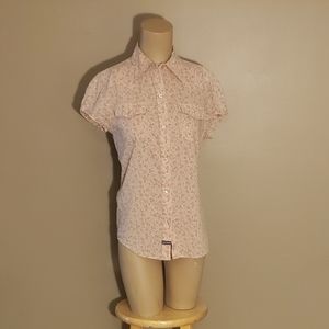 Pink Floral Print Duck Head Button-Down Blouse SzS